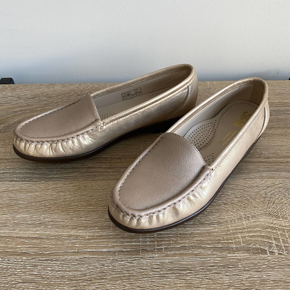 SAS Tripad Comfort Leather Loafer Gold Metallic Slip On 7.5N New